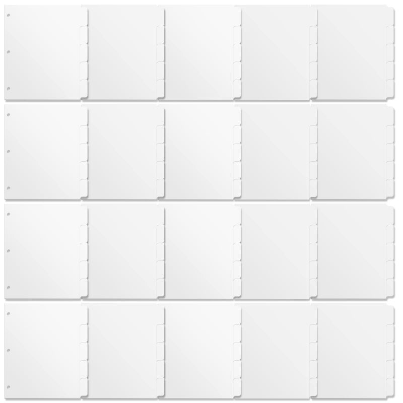 Homakover 3 Ring Binder Dividers with 5 Tabs, Write & Erase Plastic Binder Dividers Durable 3 Hole Punch Dividers Letter-Size 1/5 Cut Big Tabs Dividers, 20 Set, 100 Dividers Total - Image 2